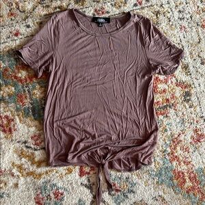 LuLu’s Mauve Brown Tie-Front Short Sleeve Tee